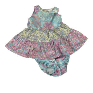Hanna Andersson 2 piece Yellow Pink Blue Floral Dress Bloomers 70 (6-12 month)